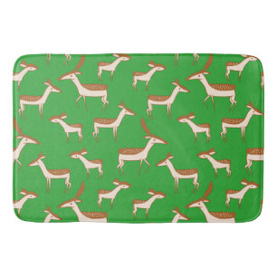 Cute Baby Deer and Family on Light Green Bath Mat