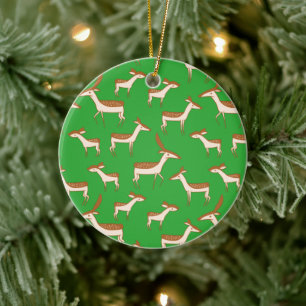Cute Baby Deer and Family on Light Green Ceramic Ornament