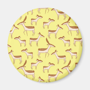 Cute Baby Deer and Family on Pastel Yellow Magnet