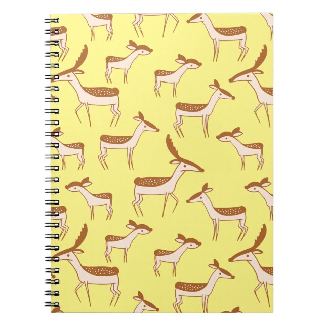 Cute Baby Deer and Family on Pastel Yellow Notebook (Front)