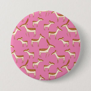 Cute Baby Deer and Family on Pink 7.5 Cm Round Badge
