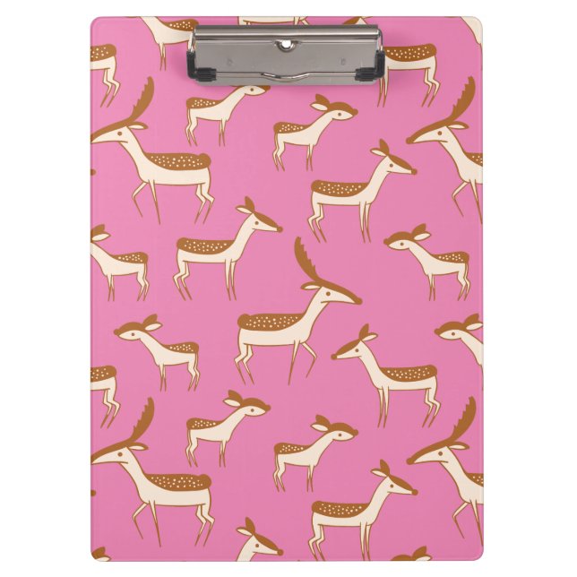 Cute Baby Deer and Family on Pink Clipboard (Front)