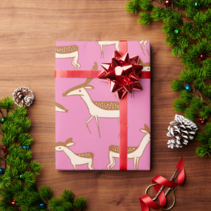 Cute Baby Deer and Family on Pink Wrapping Paper