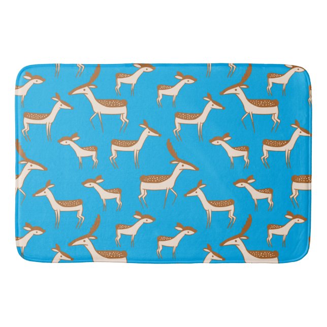 Cute Baby Deer and Family on Sky Blue Bath Mat (Front)