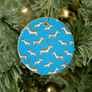 Cute Baby Deer and Family on Sky Blue Ceramic Ornament