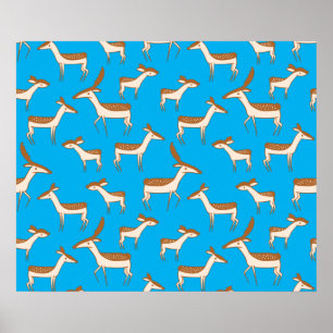 Cute Baby Deer and Family on Sky Blue Poster