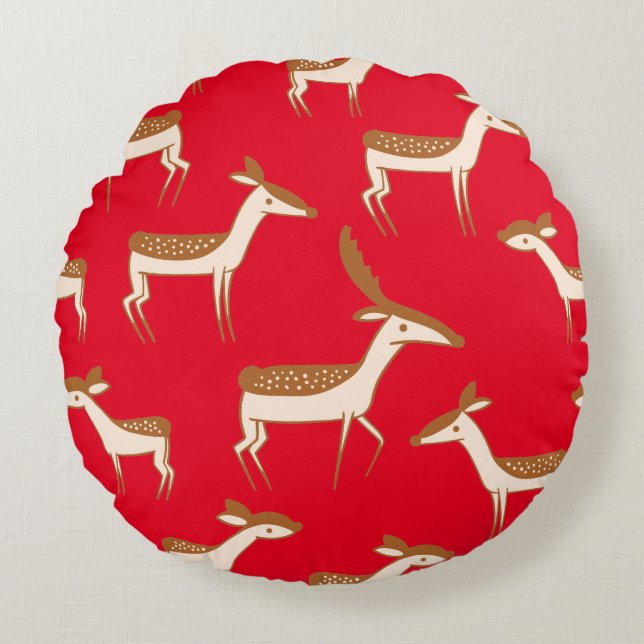 Cute Baby Deer and Family Round Cushion (Front)