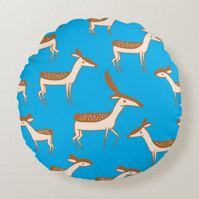 Cute Baby Deer and Family Round Cushion (Front)
