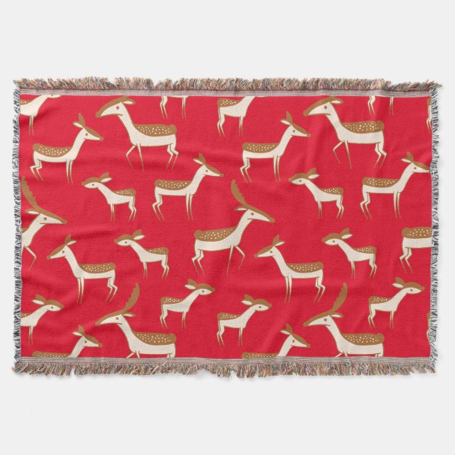 Cute Baby Deer and Family Throw Blanket (Front)