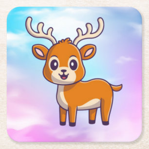 Cute Baby Deer Cartoon-23501 Square Paper Coaster