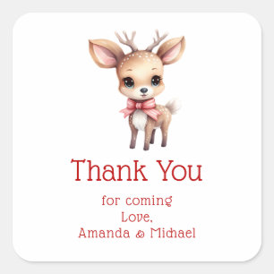 Cute Baby Deer Cartoon Drawing Party Thank You Square Sticker