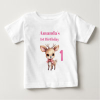 Cute Baby Deer Cartoon Illustration 1st Birthday