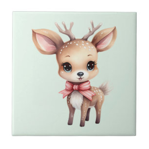Cute Baby Deer Cartoon Illustration Ceramic Tile
