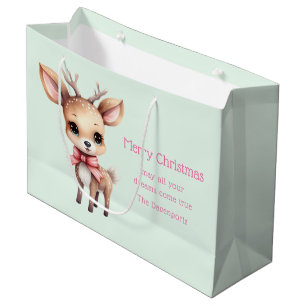 Cute Baby Deer Cartoon Illustration Christmas Large Gift Bag