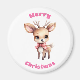 Cute Baby Deer Cartoon Illustration Christmas Magnet