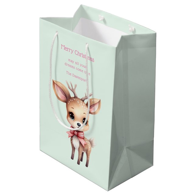 Cute Baby Deer Cartoon Illustration Christmas Medium Gift Bag (Back Angled)