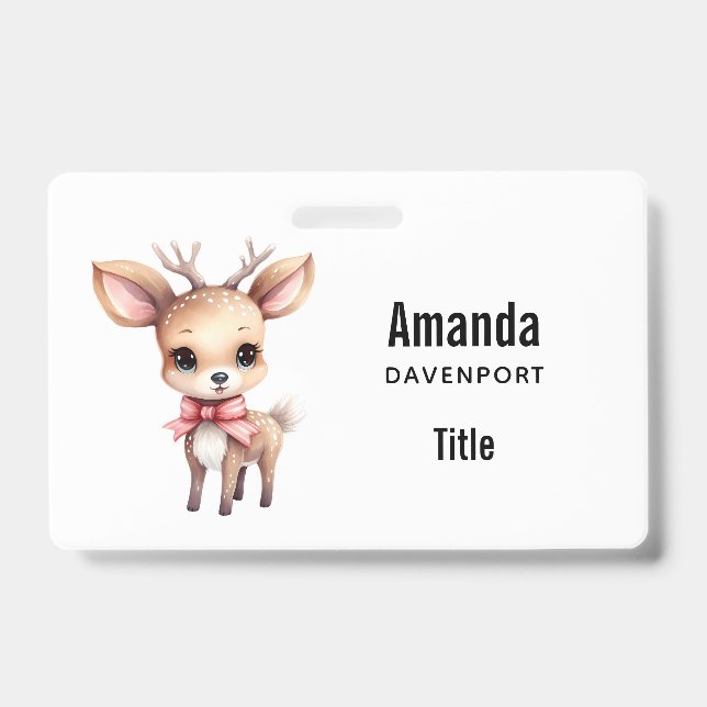 Cute Baby Deer Cartoon Illustration ID Badge (Front)