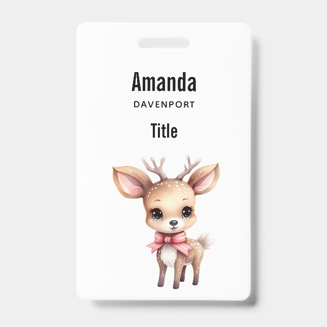 Cute Baby Deer Cartoon Illustration ID Badge (Front)