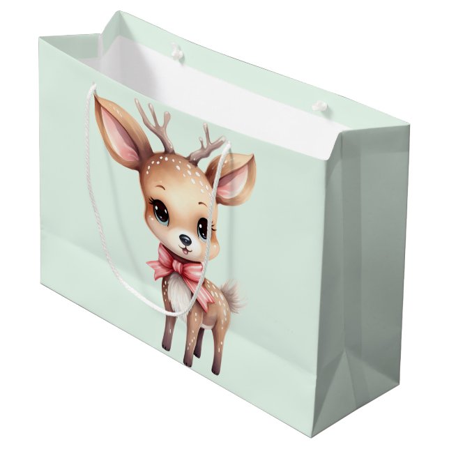 Cute Baby Deer Cartoon Illustration Large Gift Bag (Front Angled)