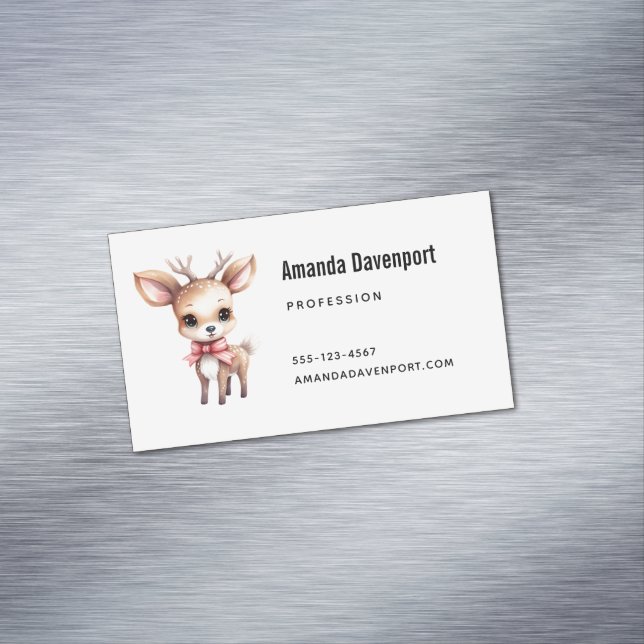 Cute Baby Deer Cartoon Illustration Magnetic Business Card (In Situ)