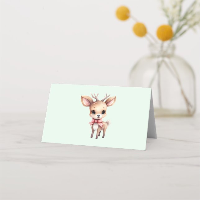 Cute Baby Deer Cartoon Illustration Place Card (Front)