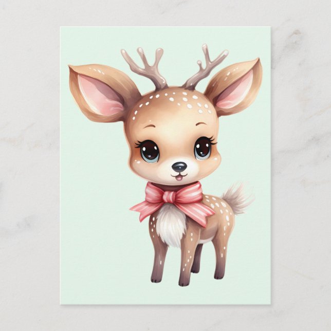 Cute Baby Deer Cartoon Illustration Postcard (Front)