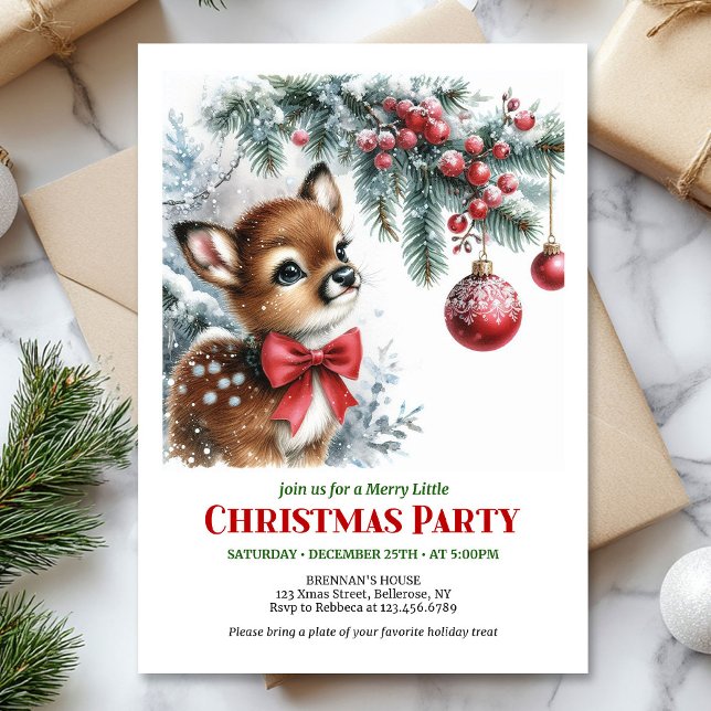 Cute baby deer Christmas kids invitation printable (Cute baby deer Christmas kids invitation printable card)
