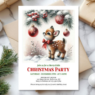 Cute baby deer Christmas kids invite editable card