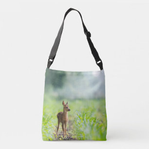 Cute Baby Deer Fawn in Grass Nature Photography Crossbody Bag