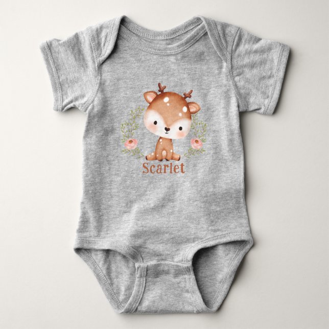 Cute Baby Deer First Birthday I Baby Shower Baby Bodysuit (Front)