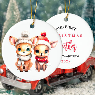 Cute baby deer First Christmas together T-Shirt Ceramic Ornament