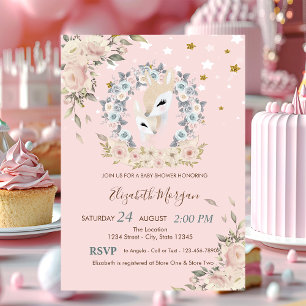 Cute Baby Deer Flowers,Stars Baby Shower  Invitation