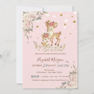 Cute Baby Deer Flowers,Stars Baby Shower  Invitation