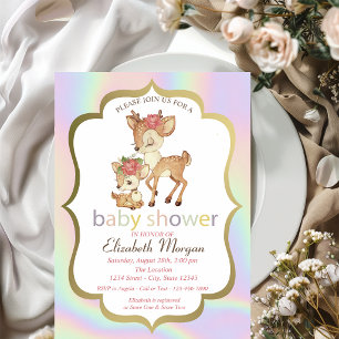 Cute Baby Deer Frame Holographic Baby Shower Invitation