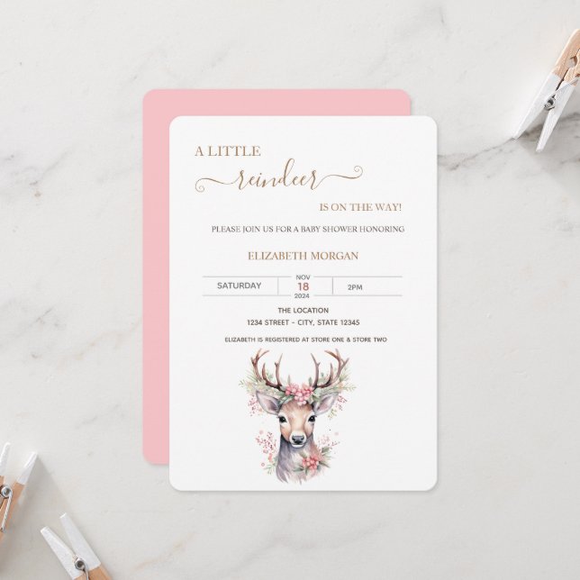 Cute Baby Deer Holly Berry Baby Shower   Invitation (Front/Back In Situ)