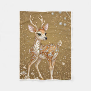 Cute Baby Deer In Gold Spotted Meadow Fleece Blank Blanket
