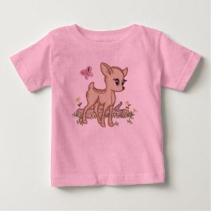 Cute Baby Deer in woods with Butterfly T-Shirt