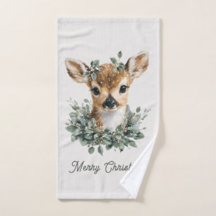 Cute Baby Deer Merry Christmas – Watercolor Fawn Bath Towel Set