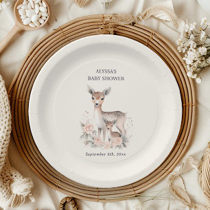 Cute Baby Deer Mother Baby Girl Shower Paper Plate