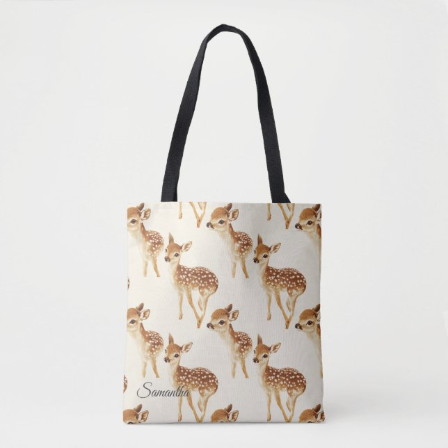 Cute Baby Deer Pattern Personalised Tote Bag (Front)