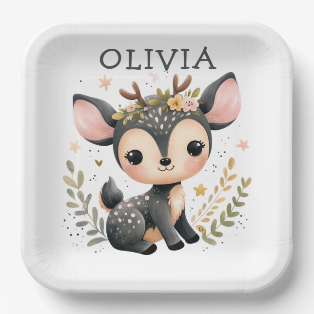 Cute Baby Deer Personalised Paper Plate (Front)