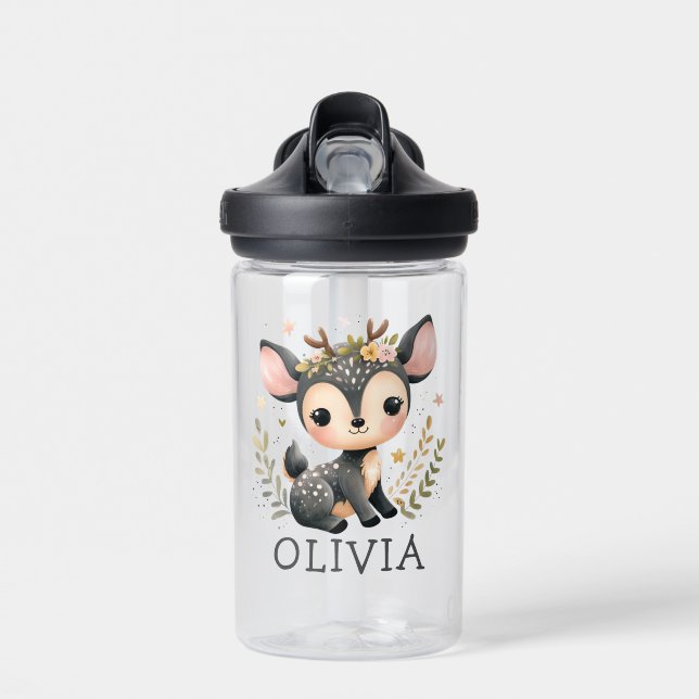 Cute Baby Deer Personalised Water Bottle (Front)