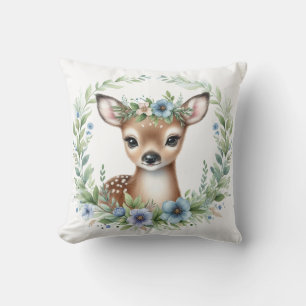 Cute Baby Deer Pillow in Blue