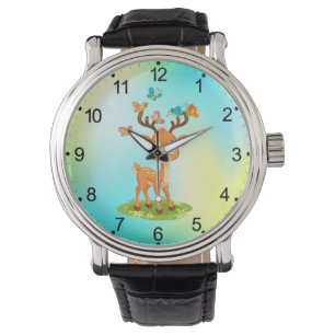 Cute Baby Deer Playing with Butterfles-23475 Watch