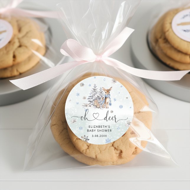 Cute Baby Deer Winter Blue Classic Round Sticker (Creator Uploaded)