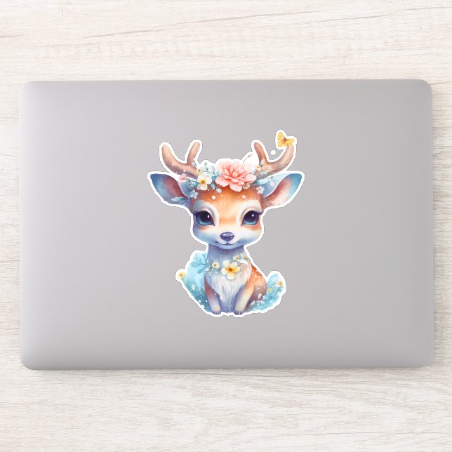 Cute Baby Deer with Antlers and Flowers (Computer)