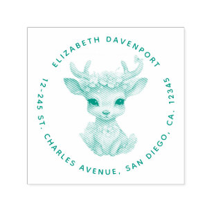 Cute Baby Deer with Antlers and Flowers Address Self-inking Stamp