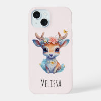 Cute Baby Deer with Antlers and Flowers