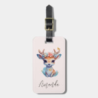 Cute Baby Deer with Antlers and Flowers
