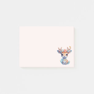 Cute Baby Deer with Antlers and Flowers Post-it Notes
